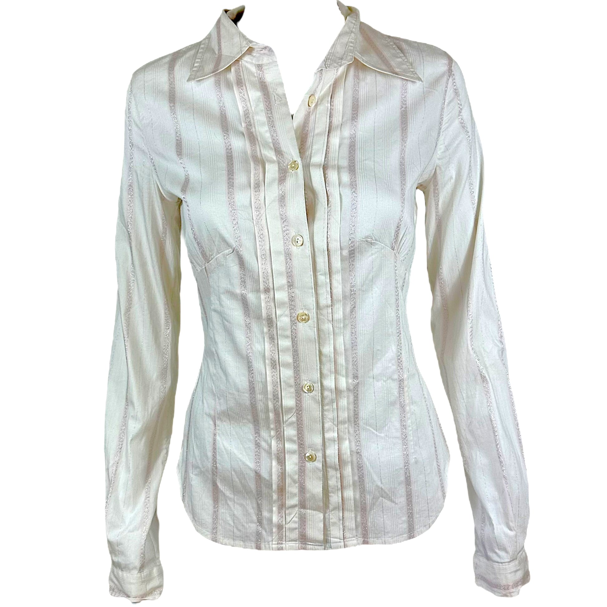 D&G Dolce & Gabbana Pink & White Striped Button Up Blouse - Outfit Repeater