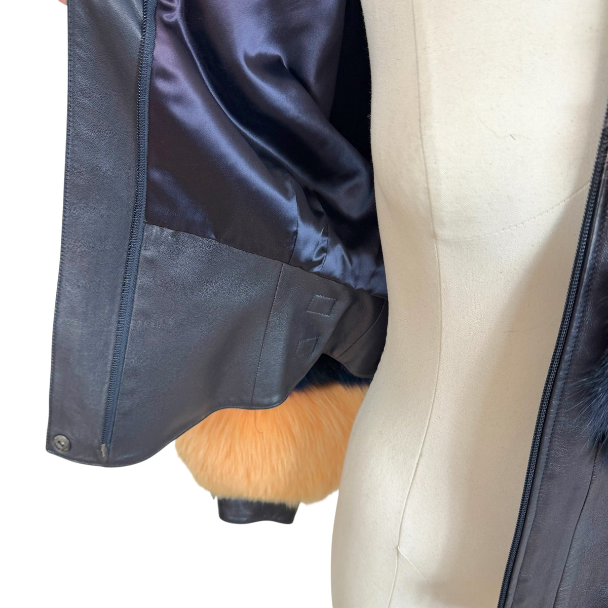 Alexandre Paris Cropped Coat Orange Blue Striped Fox Fur