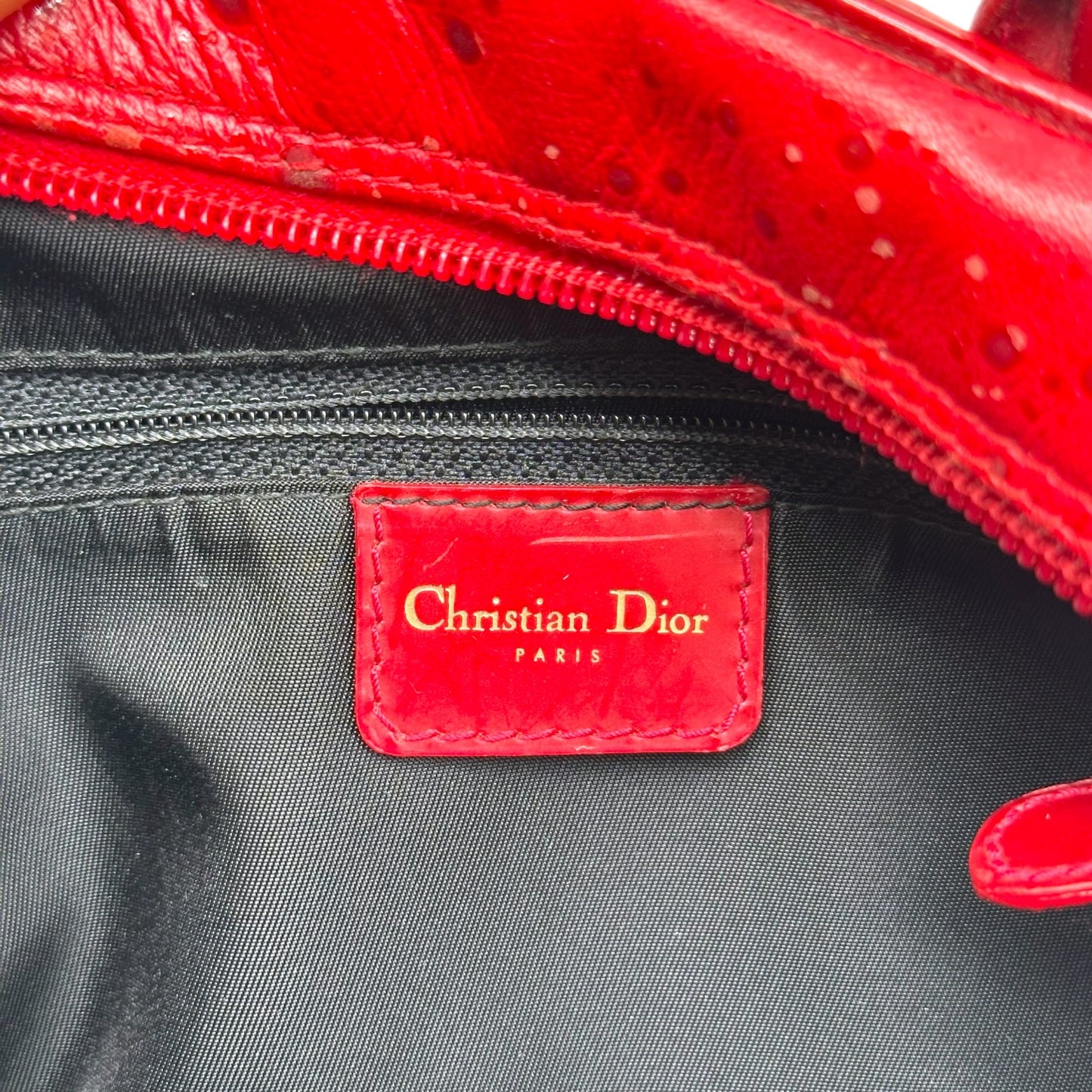 Christian Dior Red Spotted Leather Small Bowler Handbag