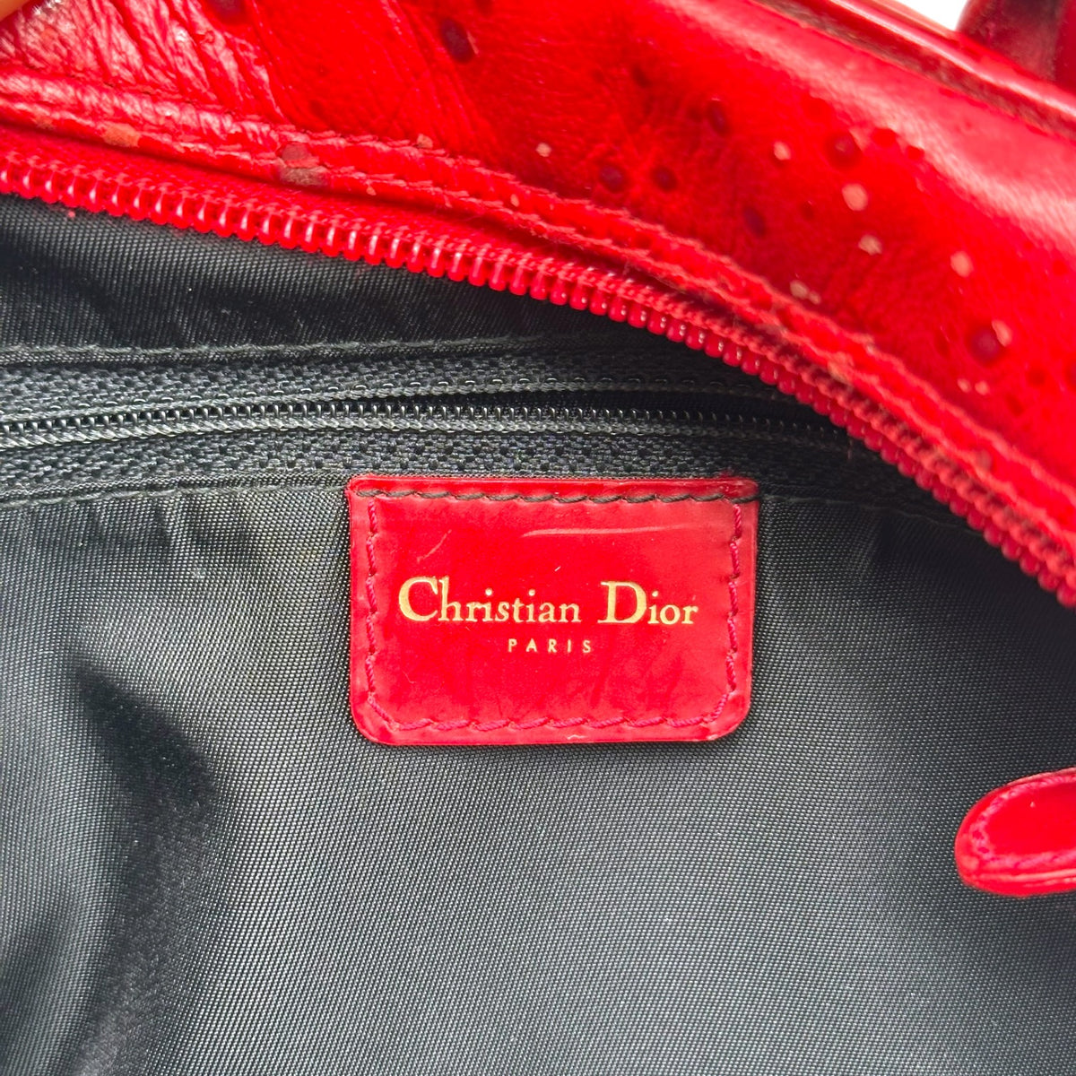 Christian Dior Red Spotted Leather Small Bowler Handbag