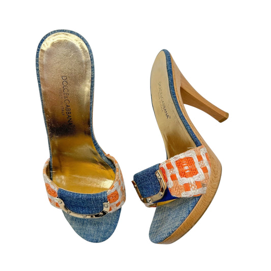 Dolce & Gabbana Denim Wooden Platform Mule Heels