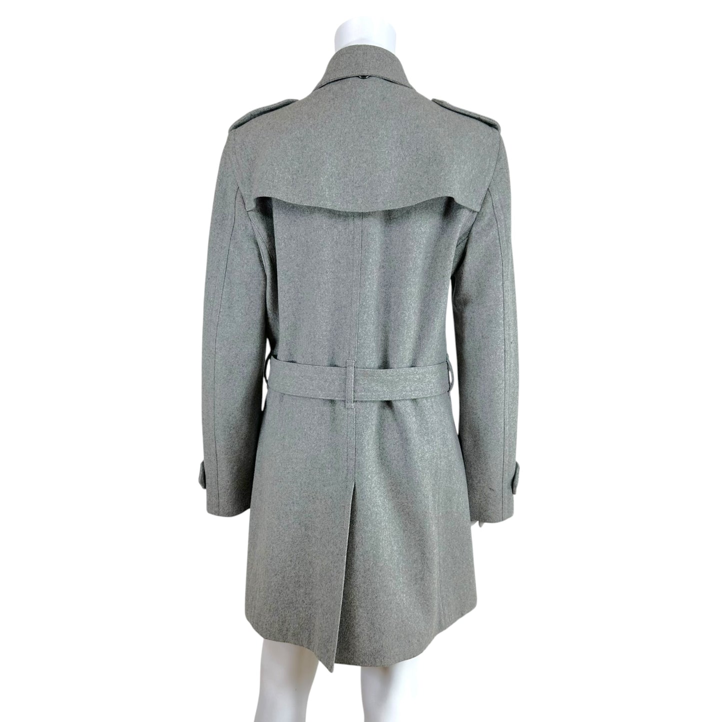 Burberry Gray Wool Trench Coat Double-Breasted Belted