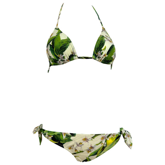 Dolce & Gabbana Bikini Set Ivory Green Floral Print