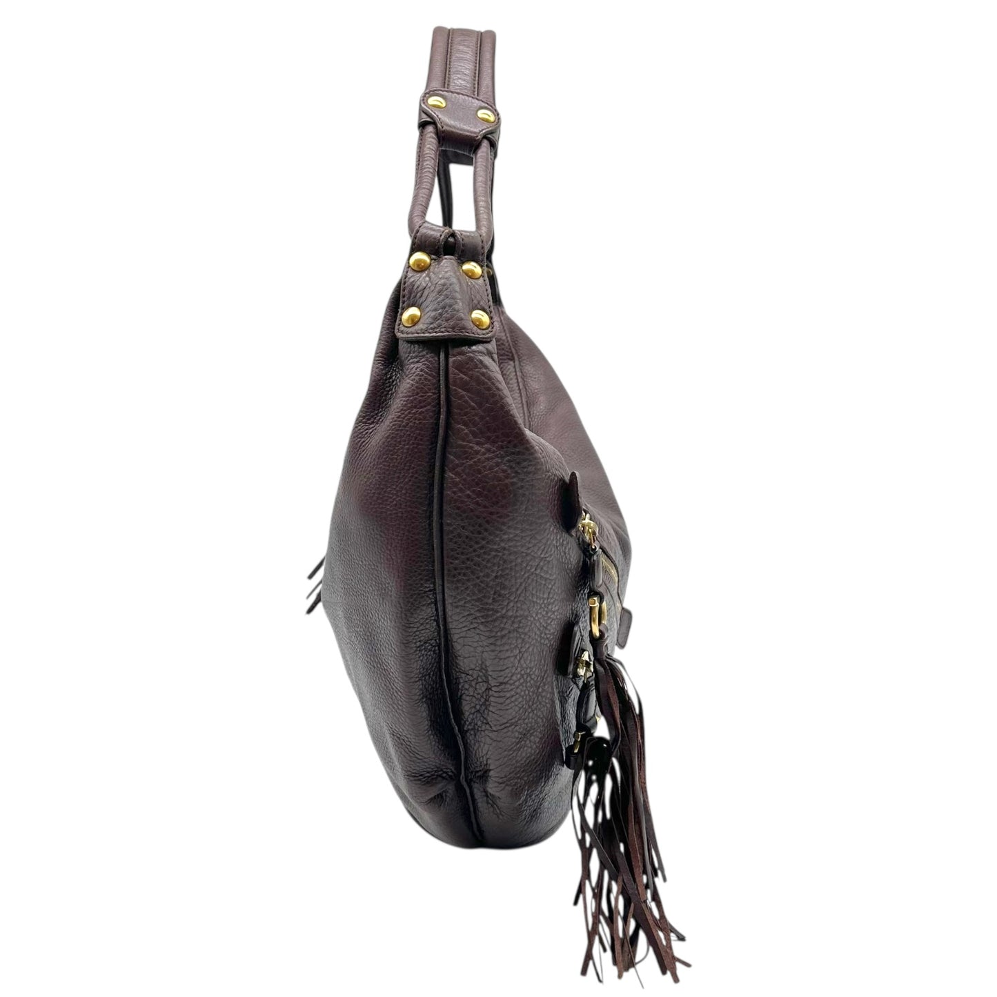 Salvatore Ferragamo Brown Leather Fringe Zip Oversized Hobo Bag