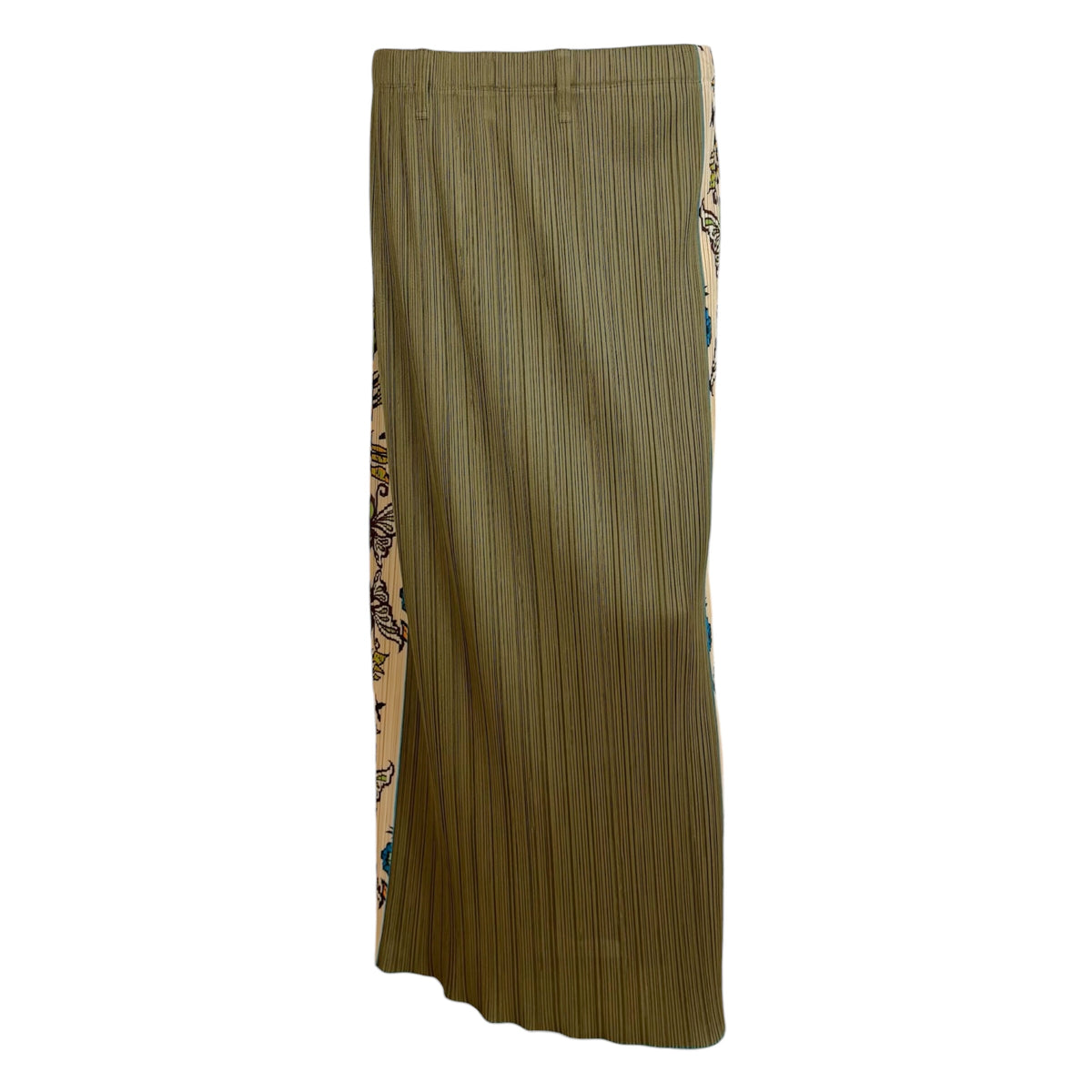Issey Miyake Pleats Please Khaki Butterfly Print Maxi Skirt