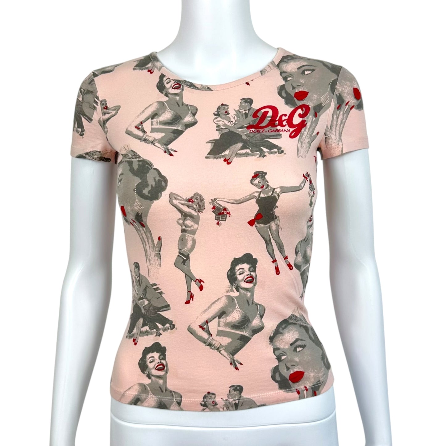 D&G Dolce & Gabbana Pink Pin-Up Print Graphic T-Shirt
