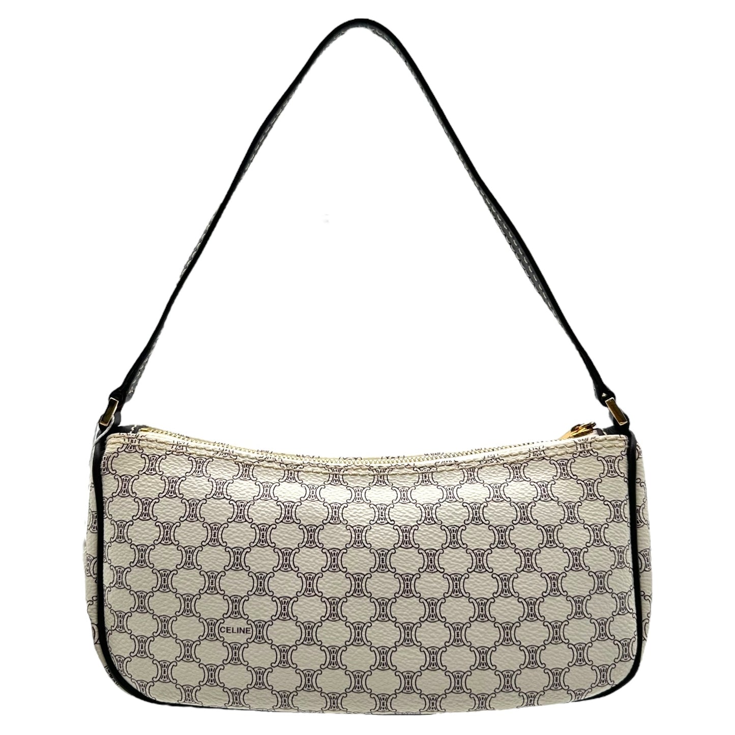 Celine White Triomphe Monogram Pochette Bag