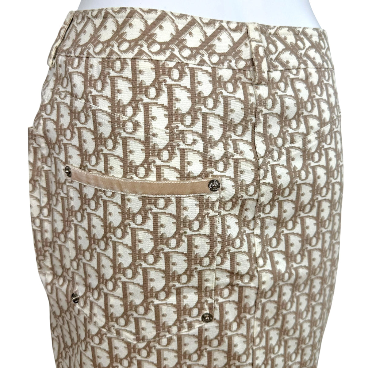 Christian Dior Midi Skirt Ivory Tan Trotter Monogram Velvet