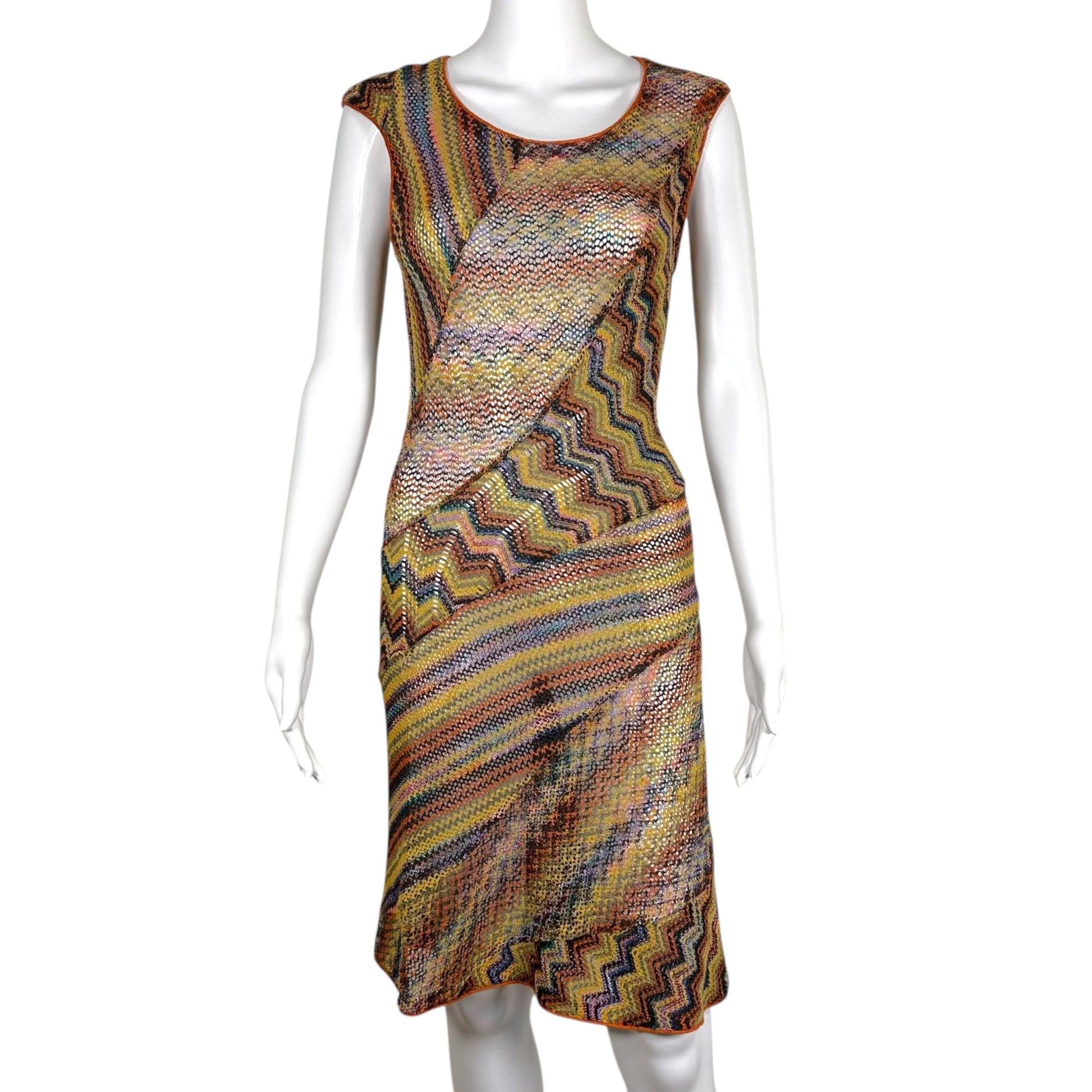 Missoni Midi Dress Burnt Orange Multicolor Knit Semi-Sheer