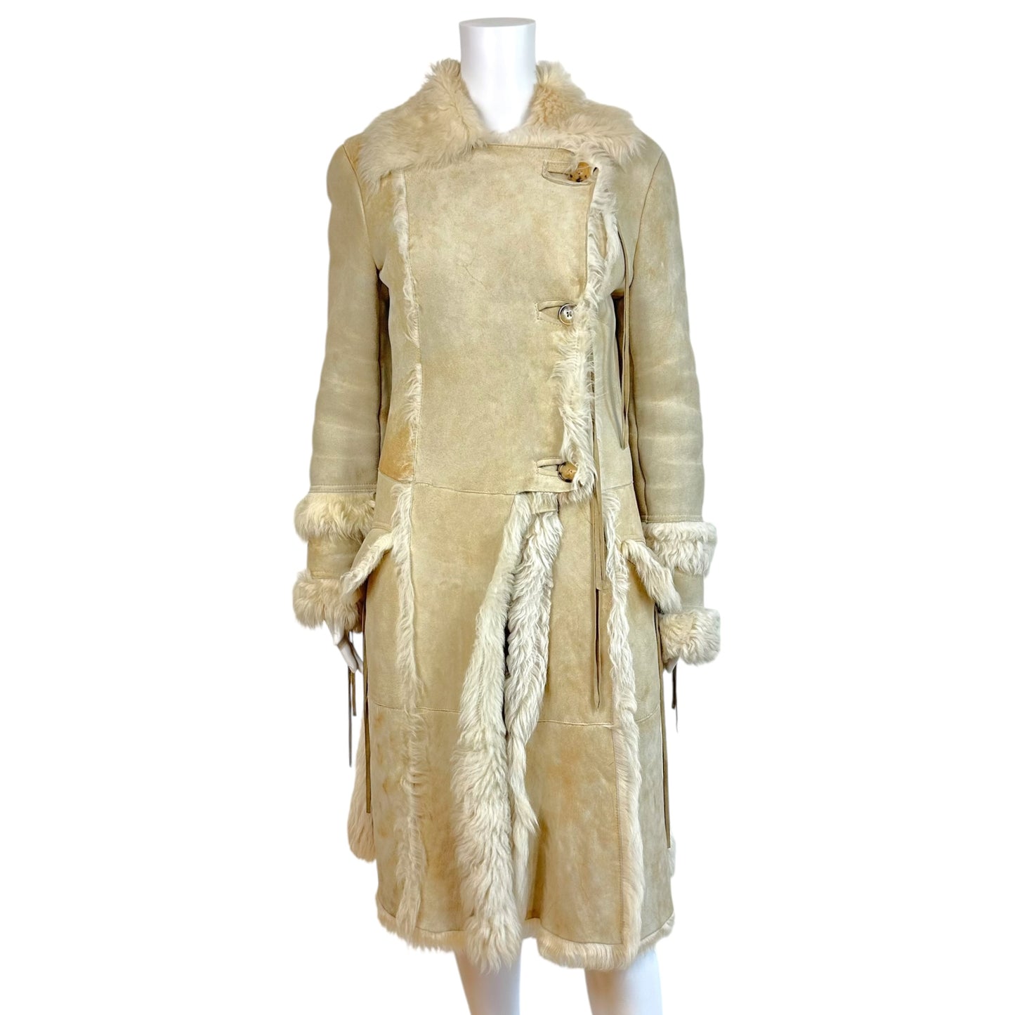 Patrizia Pepe Ivory & Beige Shearling Fur & Suede Coat