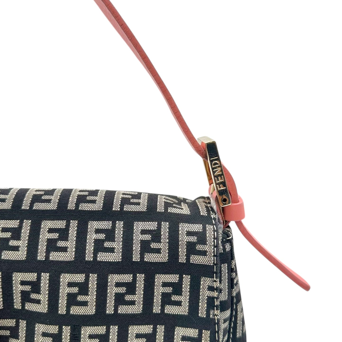 Fendi Black Zucchino & Pink Leather Baguette Bag