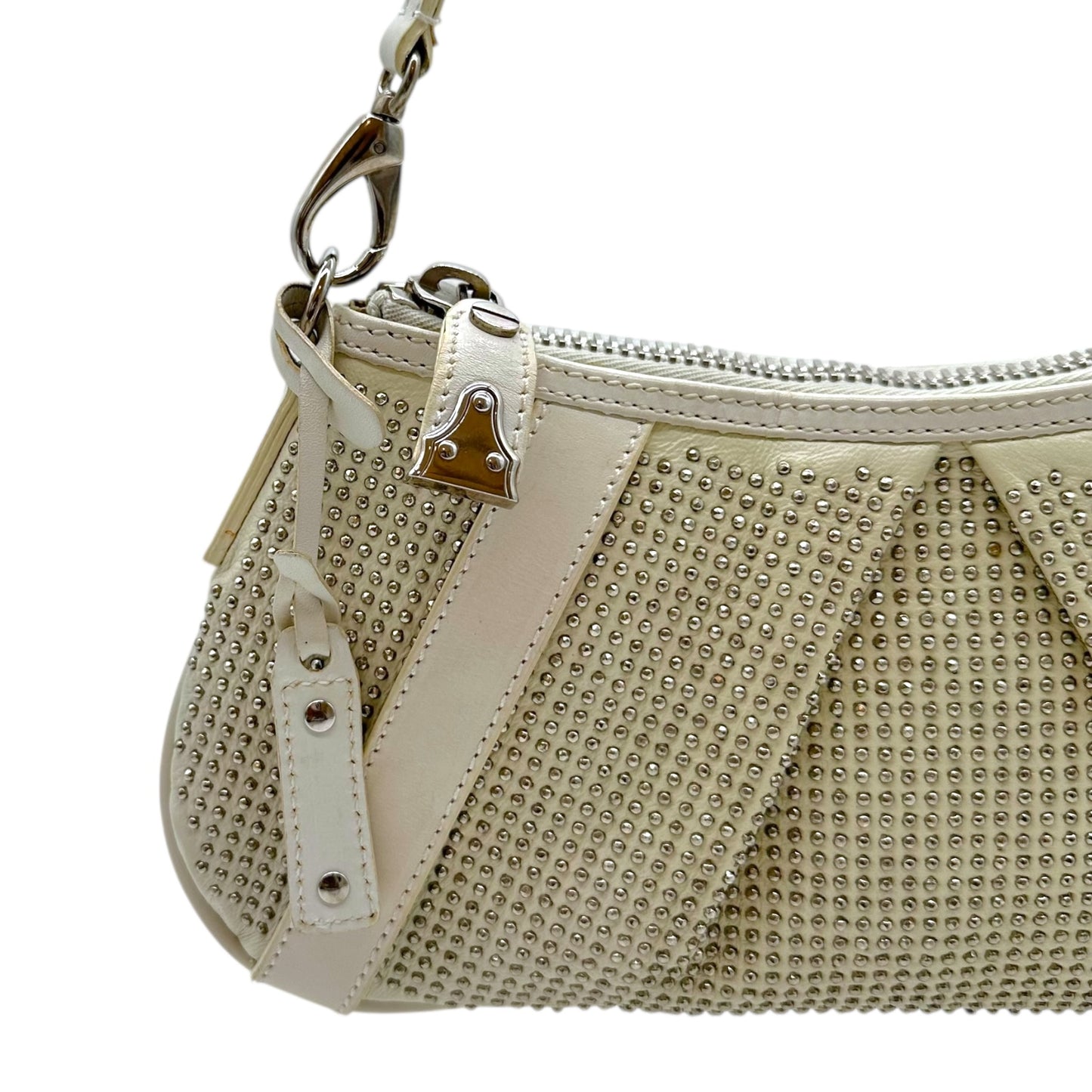 Burberry White Leather Silver Studded Shoulder Bag - Outfit Repeater