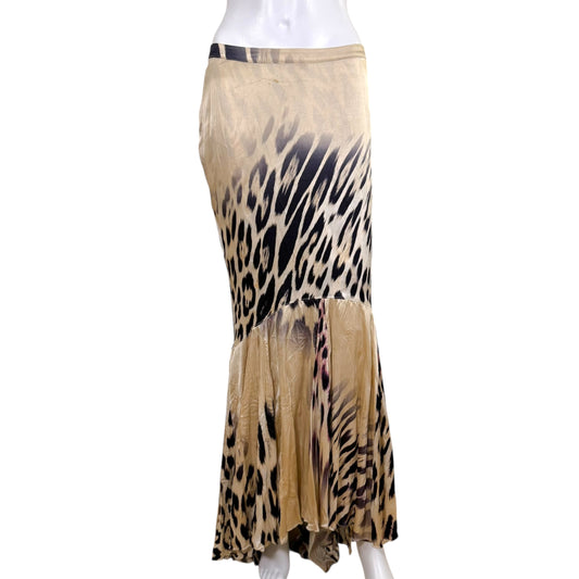Just Cavalli Roberto Cavalli Ivory & Multicolor Leopard Silk Maxi Skirt