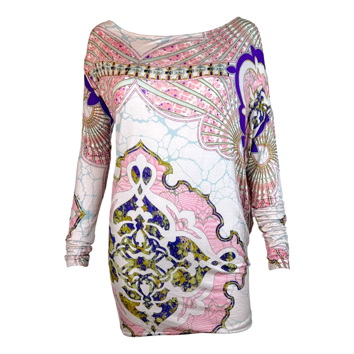 Emilio Pucci Mini Dress Pink Gray Dolman Longsleeve