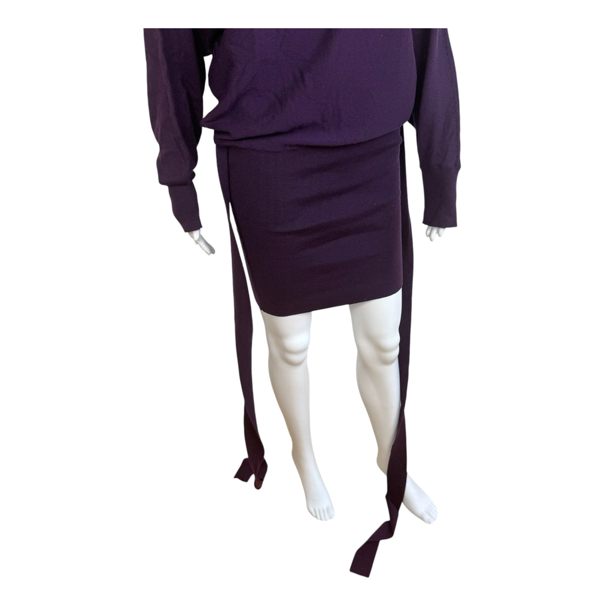 Jean Paul Gaultier Wool Knit Wrap Mini Dress Deep Purple