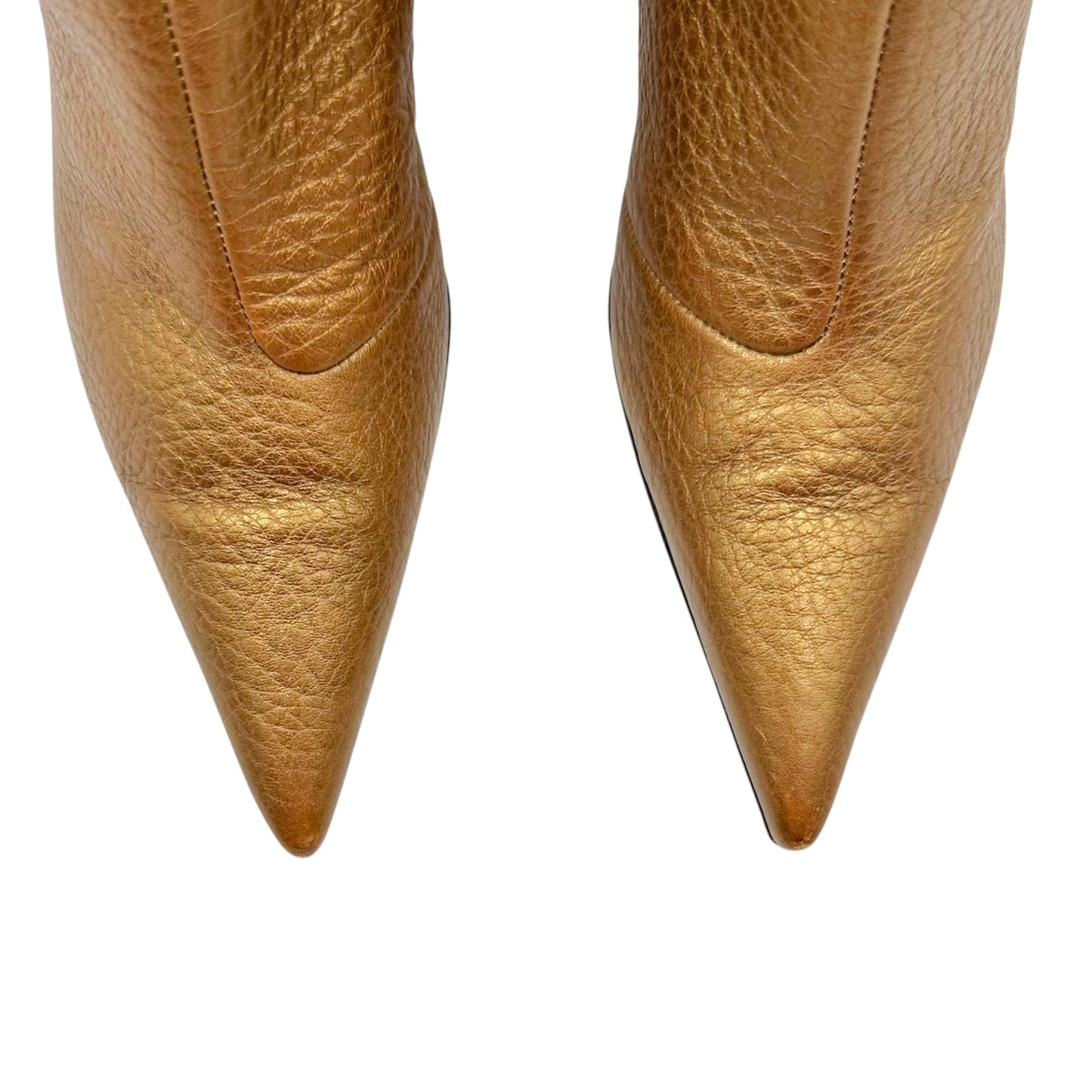 Dolce & Gabbana Gold Leather Pointed Toe Heeled Knee High Boots