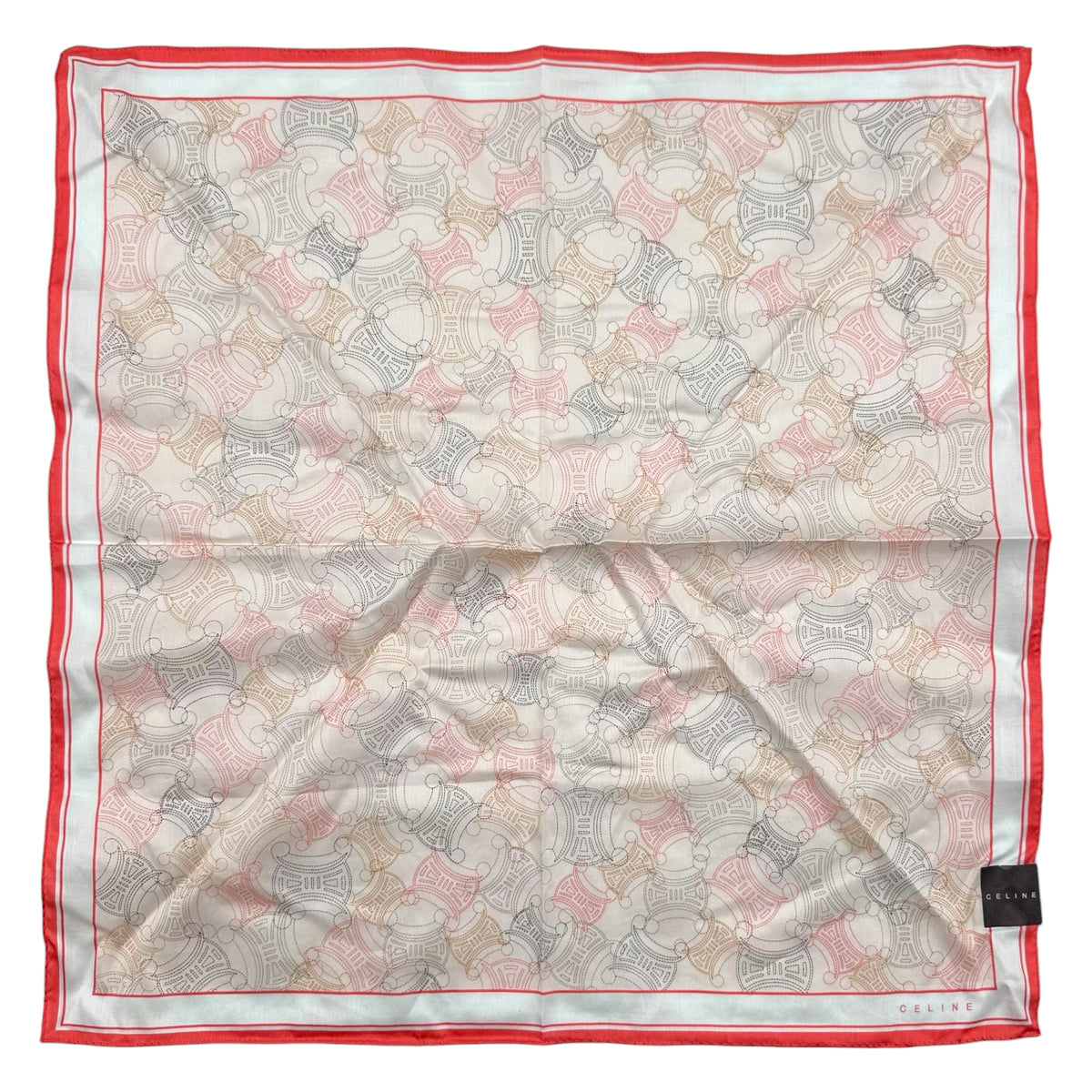 Celine Cotton Bandana Scarf Coral Pink Blue Monogram