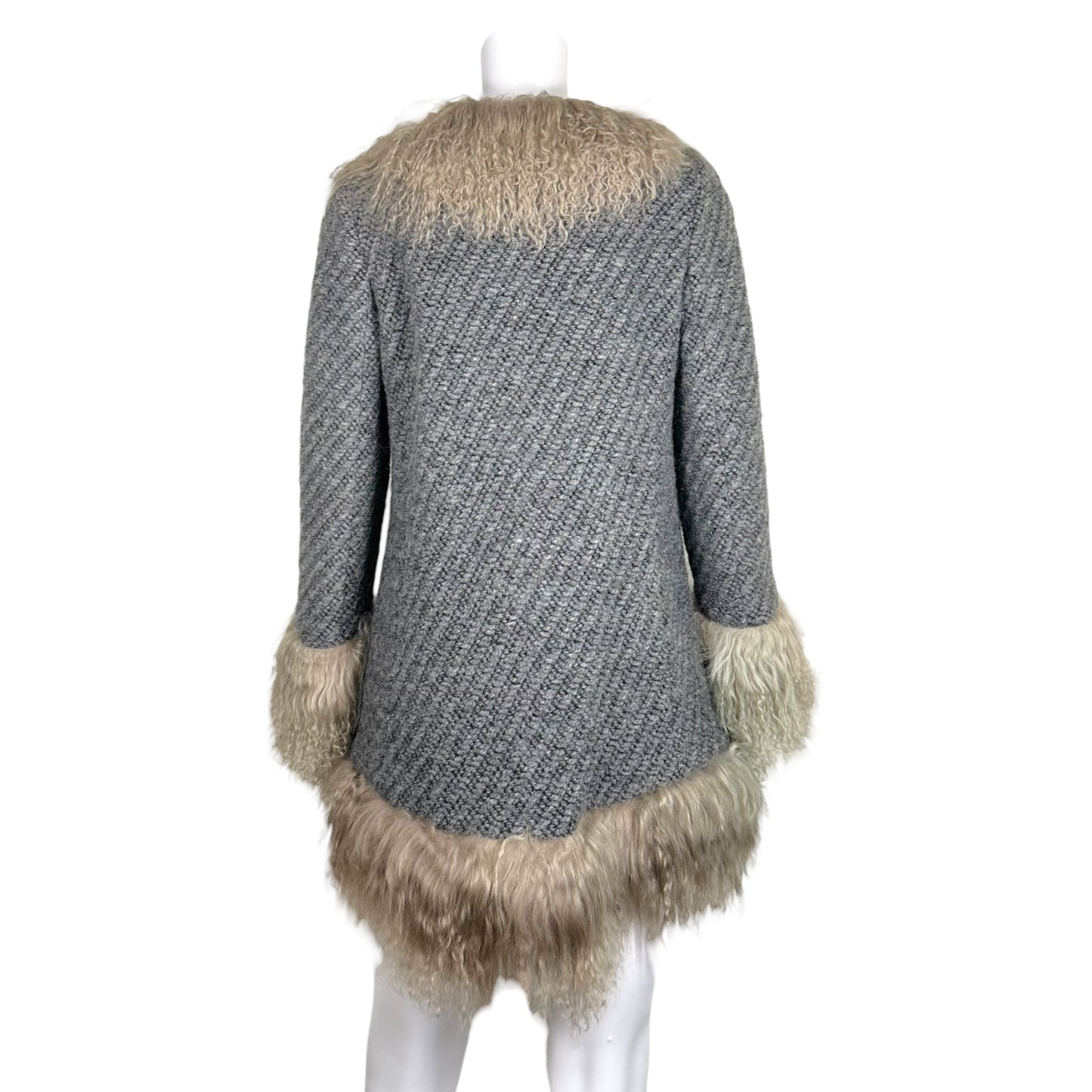 Dolce & Gabbana Gray Wool and Mongolian Lamb Fur Trim Afghan Coat