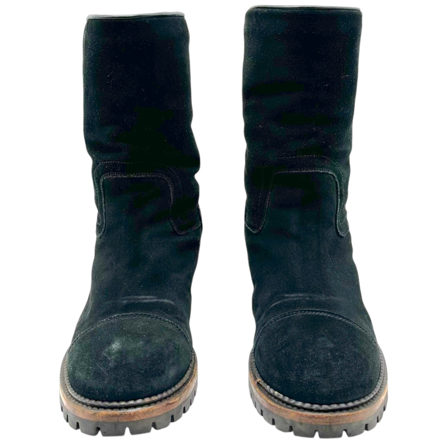 Chanel Sport Black Suede Shearling Lined Engineer Boots