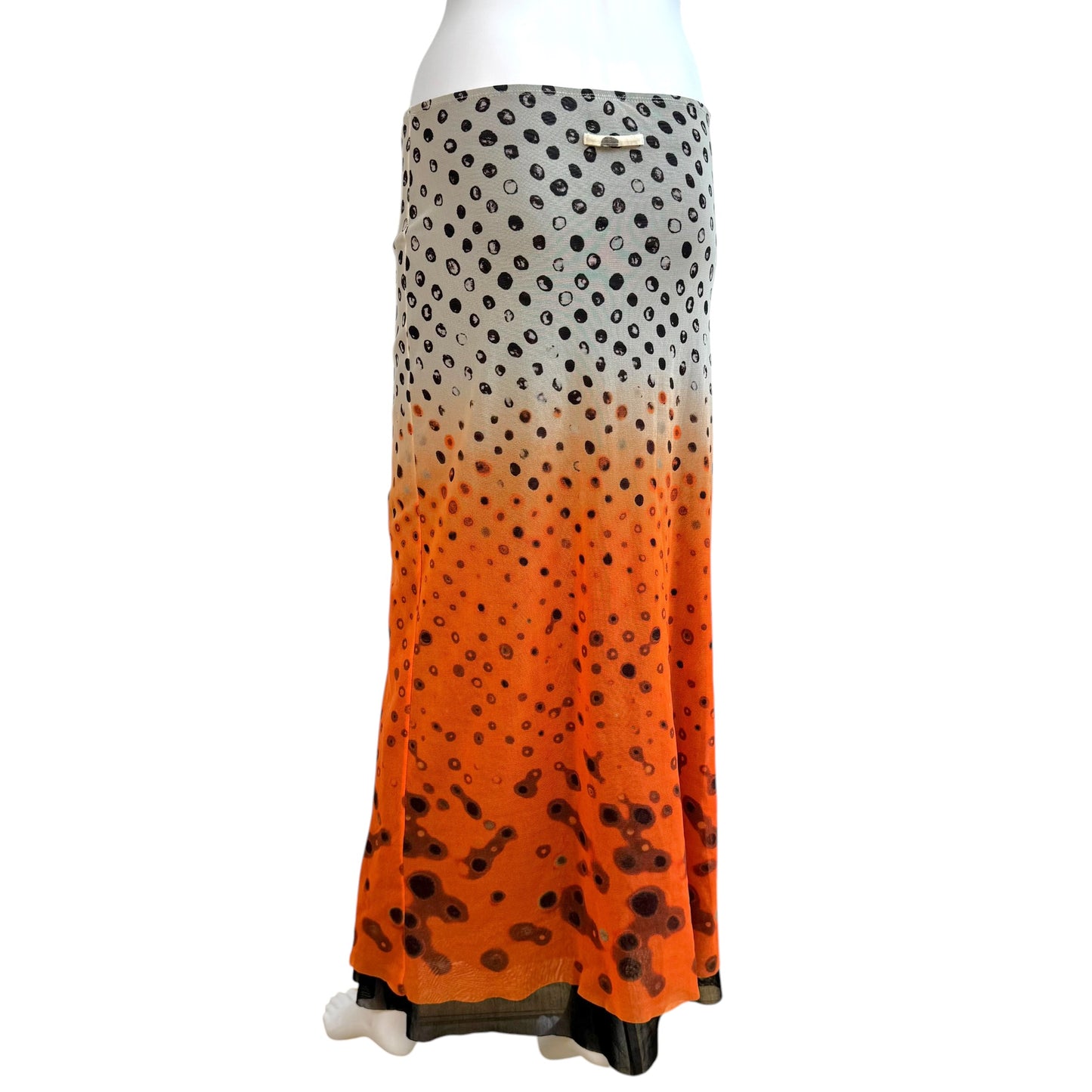 Jean Paul Gaultier White & Orange Ombre Polka Dot Print Mesh Maxi Skirt