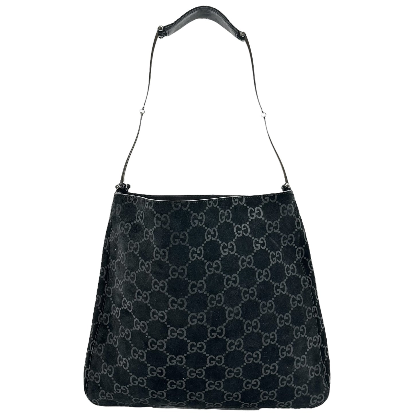 Gucci by Tom Ford Black Monogram Suede Horsebit Chain Hobo Bag - Outfit Repeater