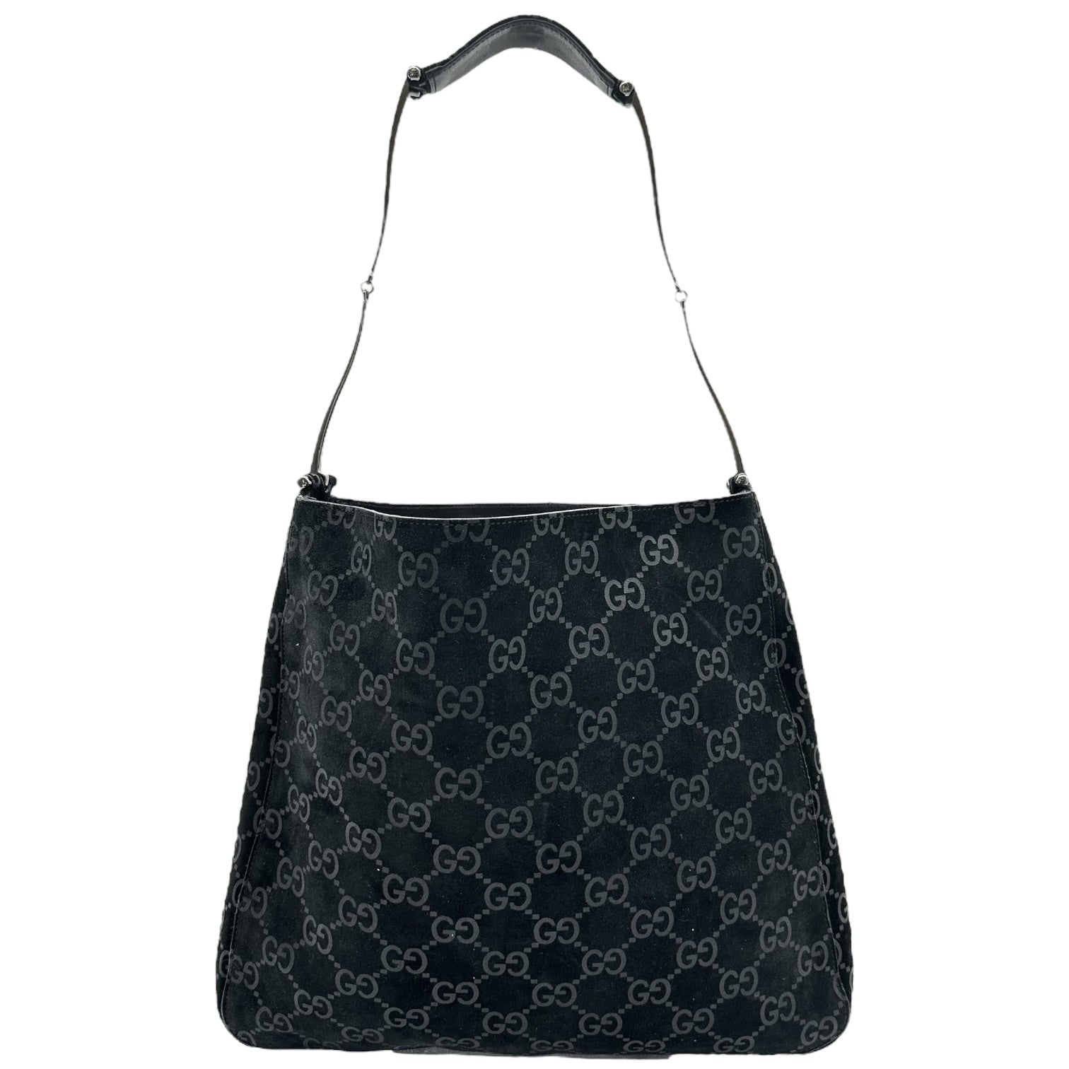 Gucci by Tom Ford Black Monogram Suede Horsebit Chain Hobo Bag - Outfit Repeater