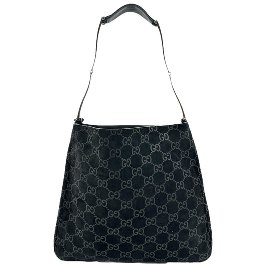 Gucci by Tom Ford Black Monogram Suede Horsebit Chain Hobo Bag