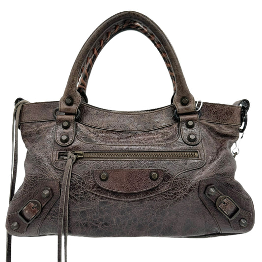 Balenciaga Small Brown Distressed Leather City Bag