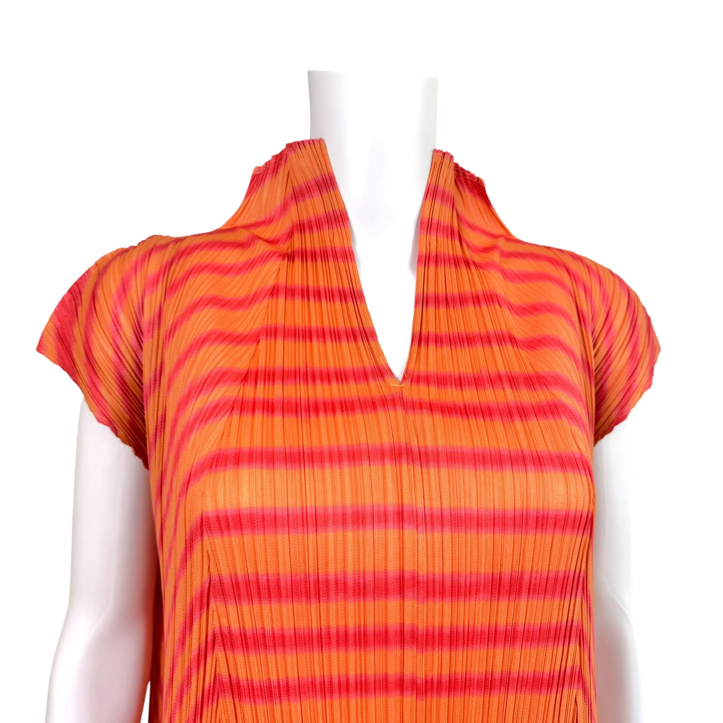 Issey Miyake Pleats Please Pink & Orange Striped Pleated Mini Dress Sz 3