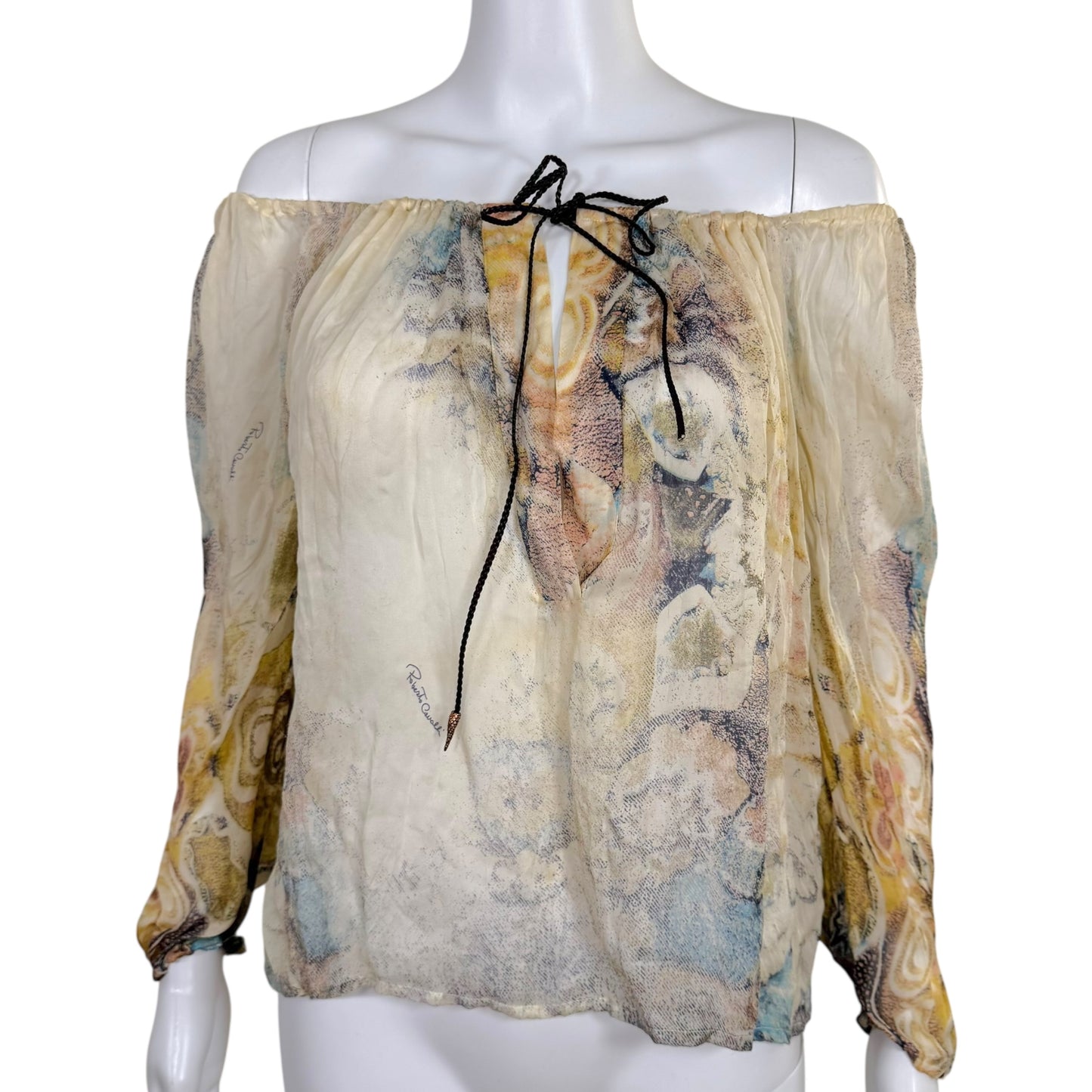 Roberto Cavalli 90' Printed Silk Blouse w/ Leather Tie - Outfit Repeater