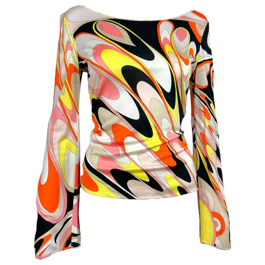 Emilio Pucci Orange Printed Silk Flare Sleeve Top