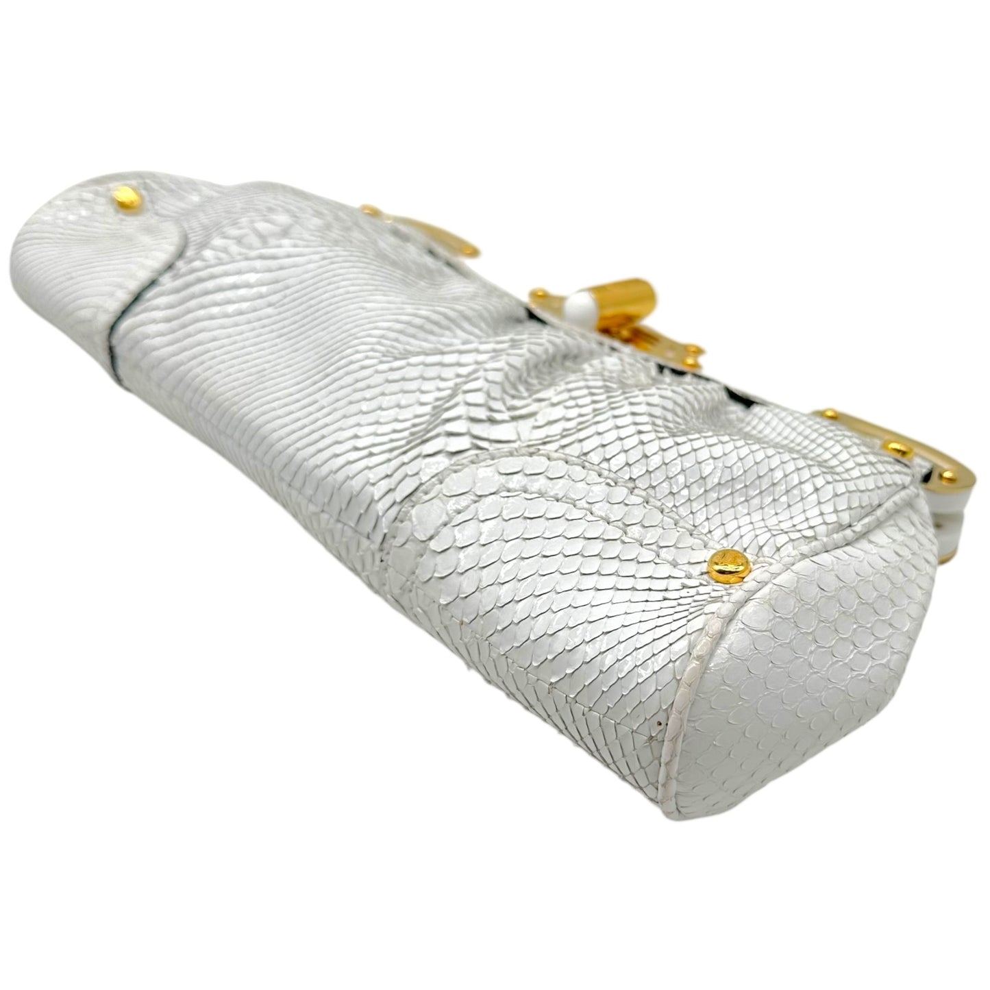 Roberto Cavalli White Python Gold Detail Clutch Bag