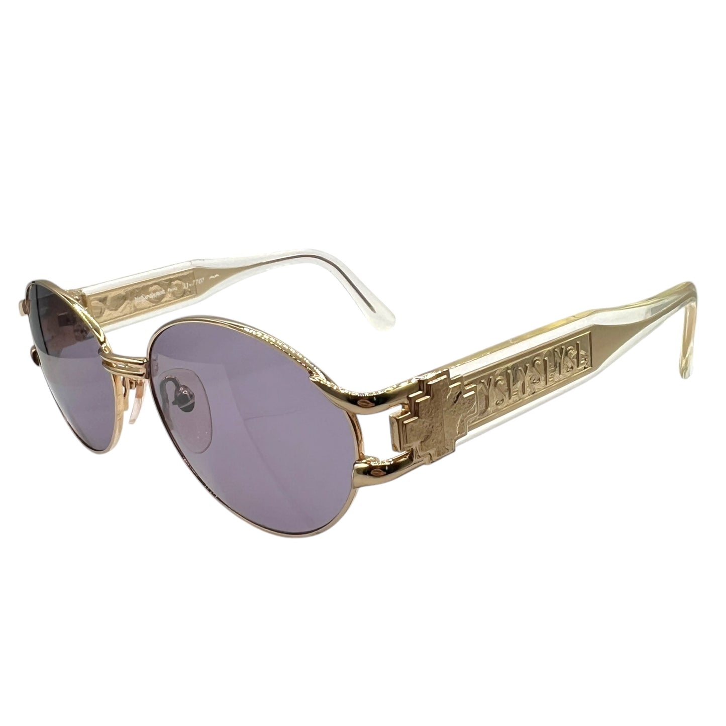 Yves Saint Laurent Gold YSL Logo Oval Sunglasses w/ Case