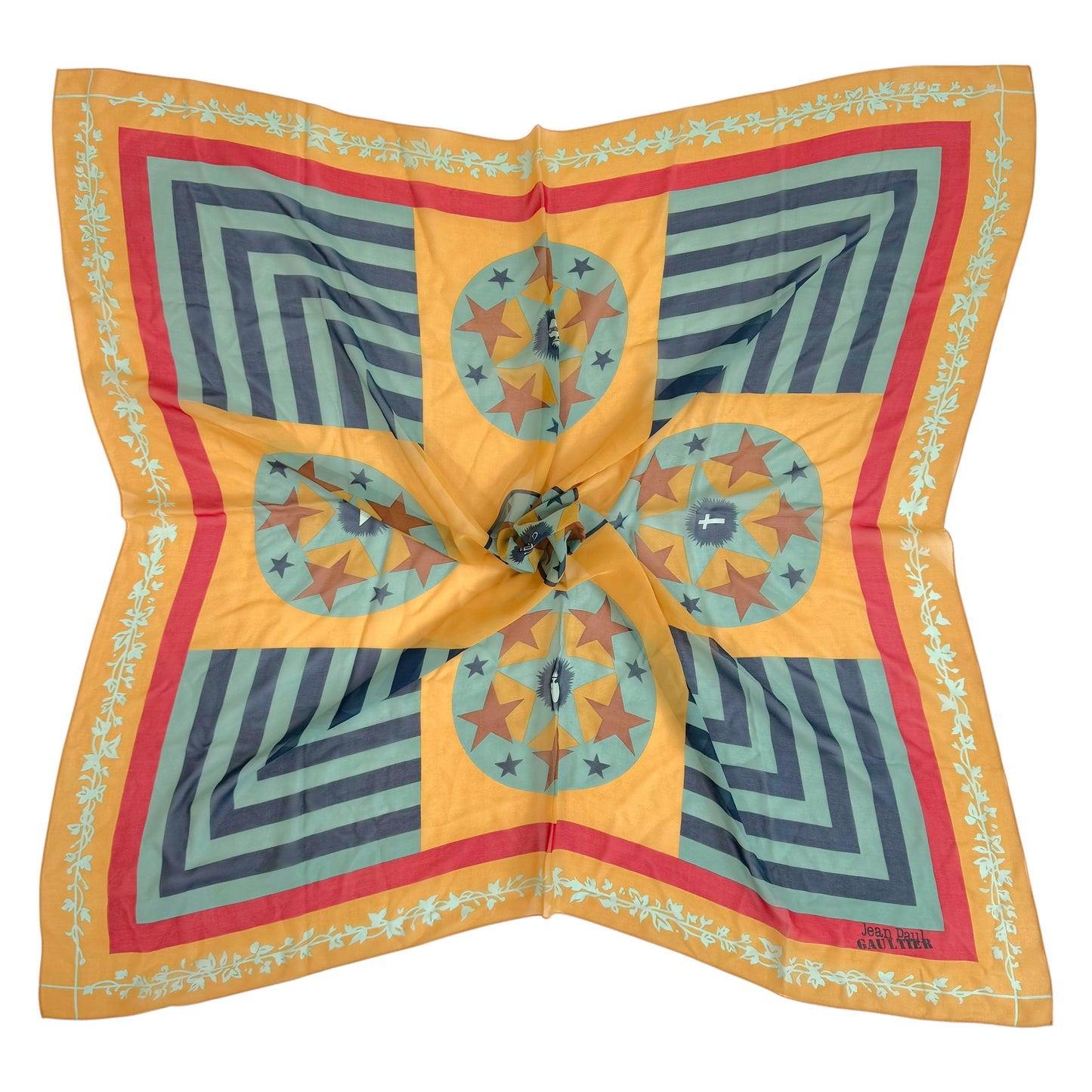 Jean Paul Gaultier Striped Multicolor Large Square Silk Scarf