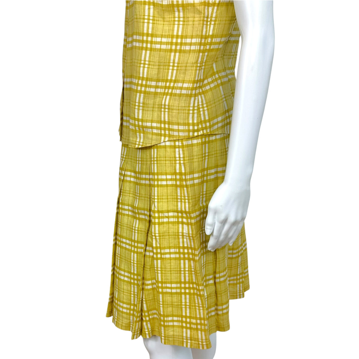 Burberry Mini Skirt And Blouse Set Mustard Yellow Linen