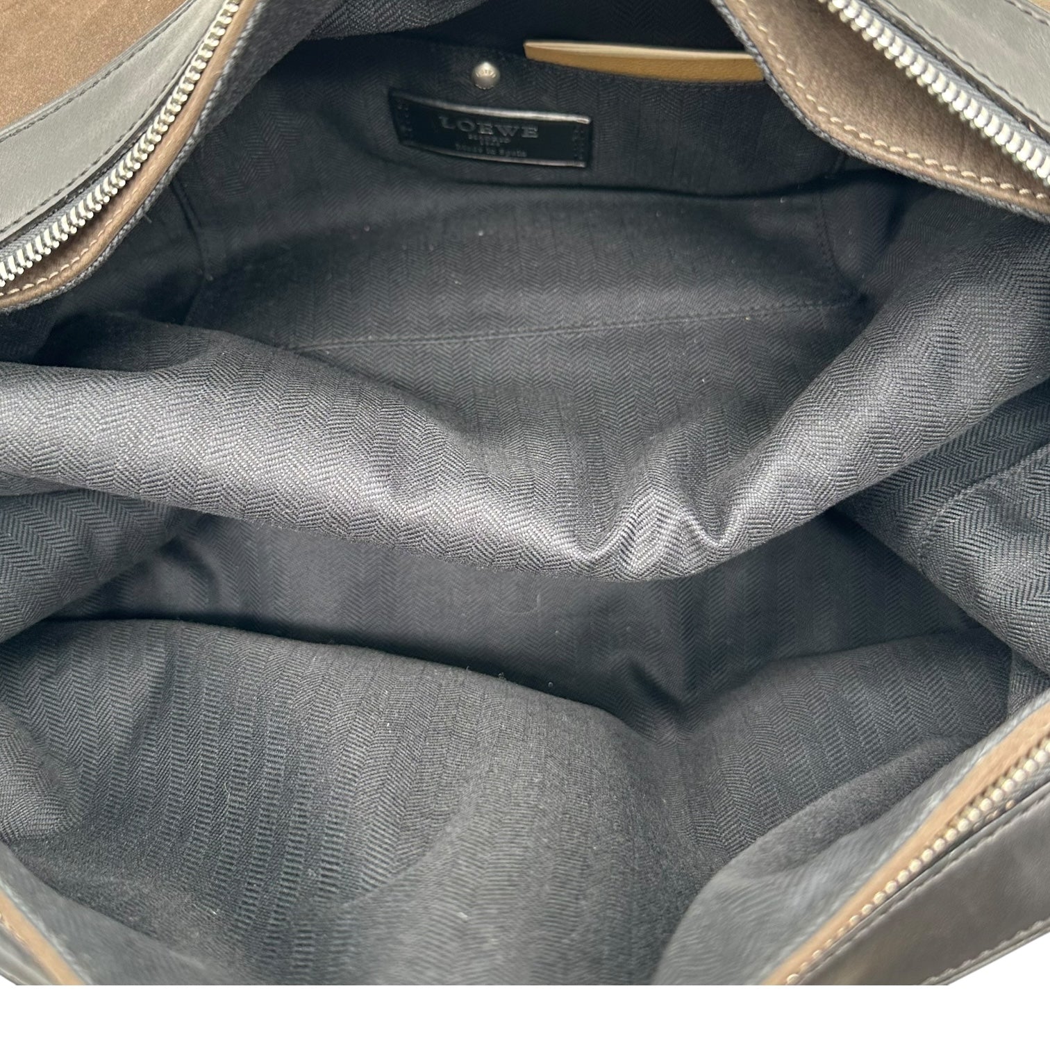 Loewe Brown Suede & Black Leather Slouchy Shoulder Bag - Outfit Repeater