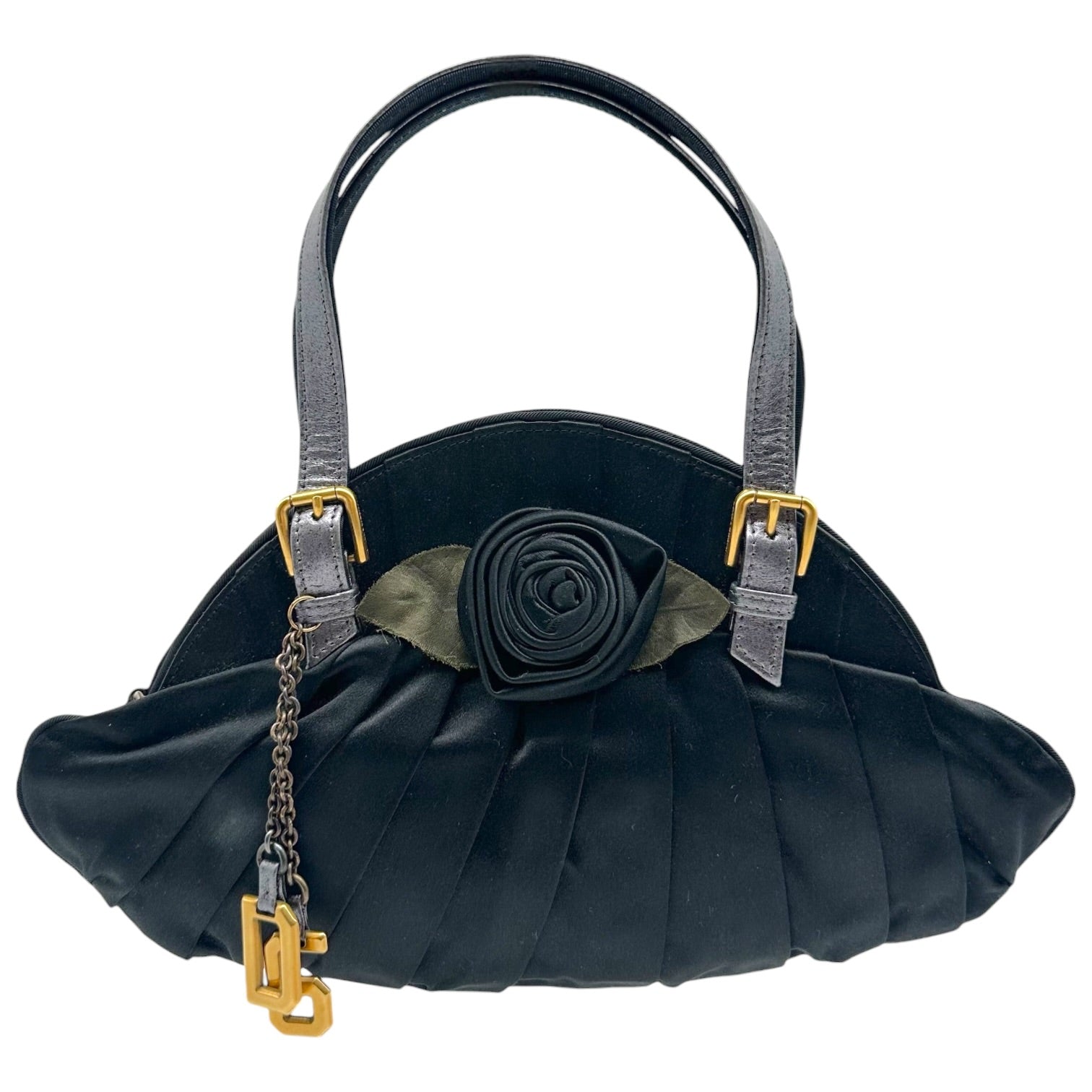 Dolce & Gabbana Black Silk Mini Handbag With Rosette Detail
