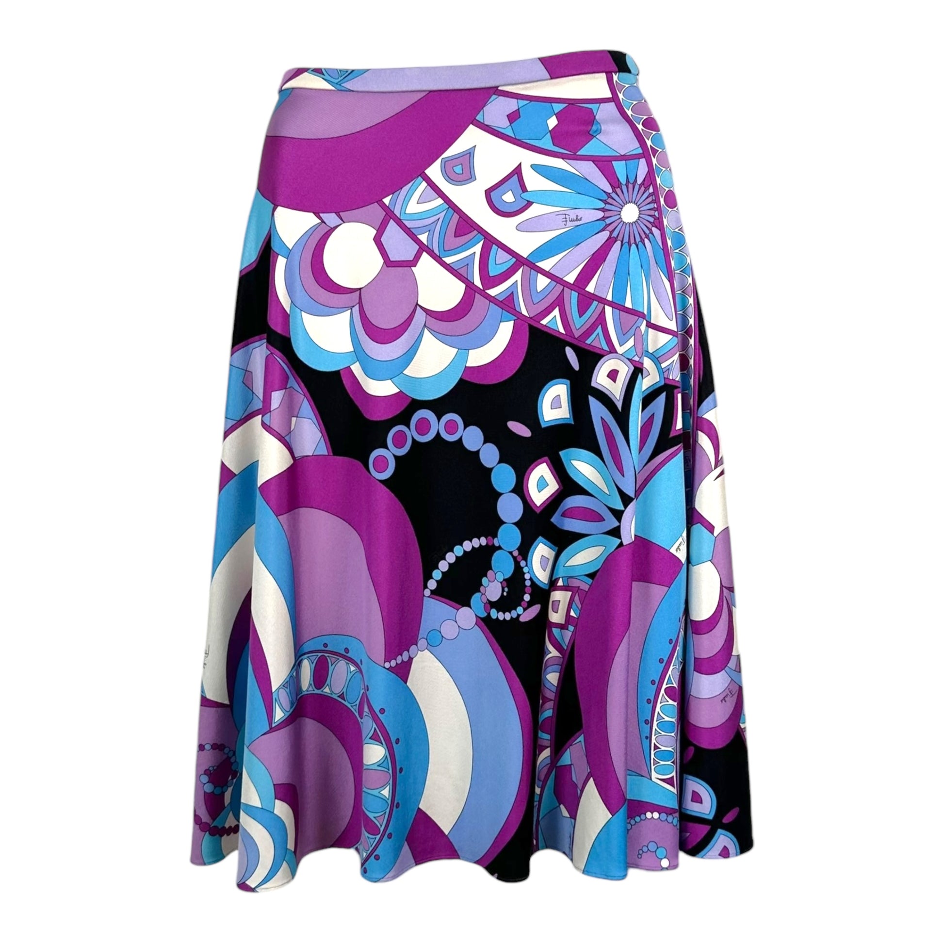 Emilio Pucci Silk Knit Midi Skirt Purple Blue Print