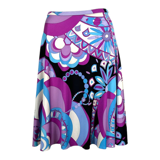 Emilio Pucci Silk Knit Midi Skirt Purple Blue Print