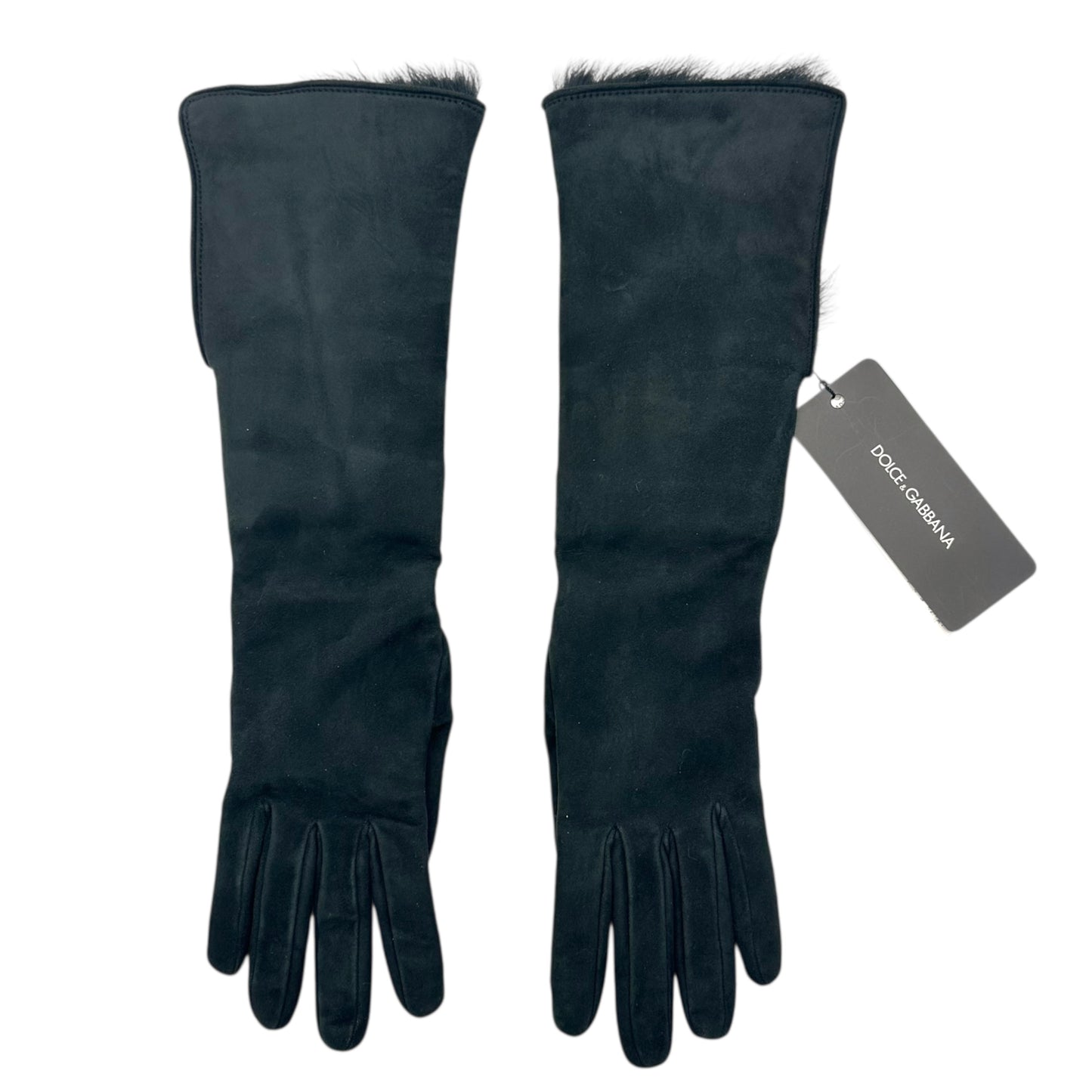 Dolce & Gabbana Black Shearling Fold-Over Gloves NEW