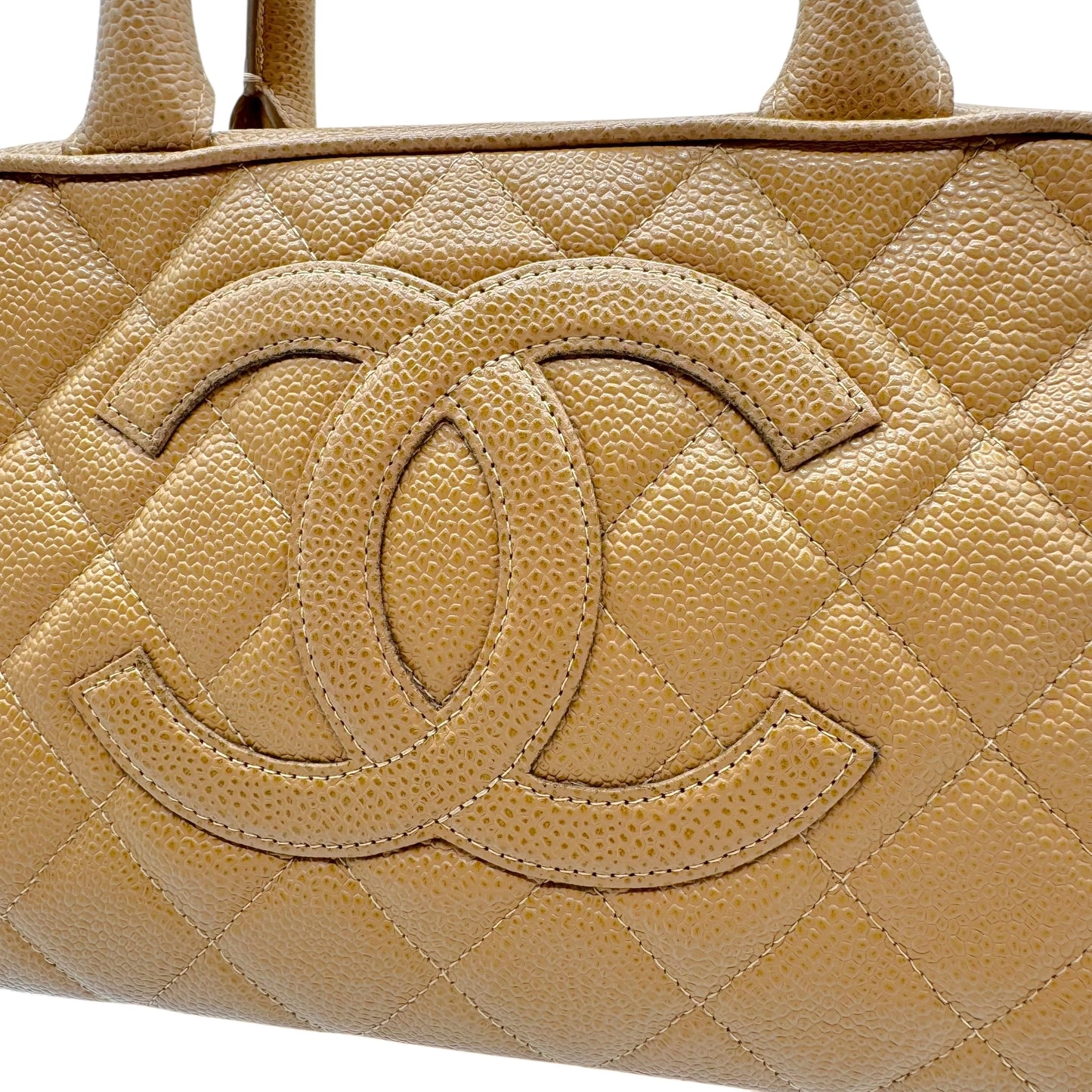 Chanel Matelasse Tan Caviar Leather CC Logo Mini Bowler Bag 2003-04 - Outfit Repeater