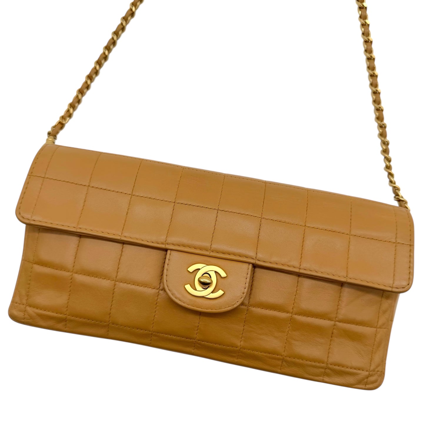 Chanel Beige Leather Chocolate Bar East West Flap Clutch Bag 2002-03 - Outfit Repeater