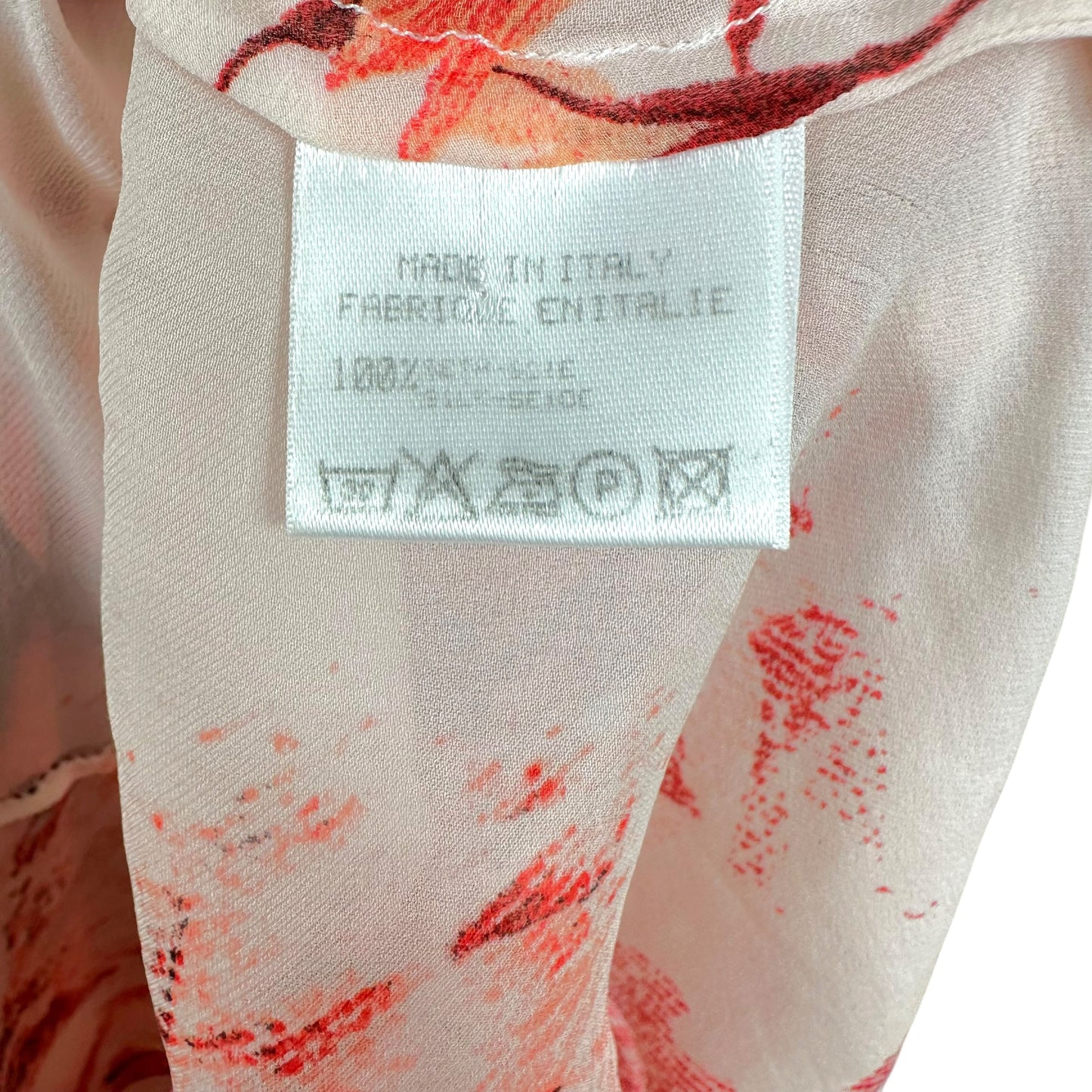 Roberto Cavalli 2002 Pink & White Floral Sheer Silk Ruffle Trim Blouse