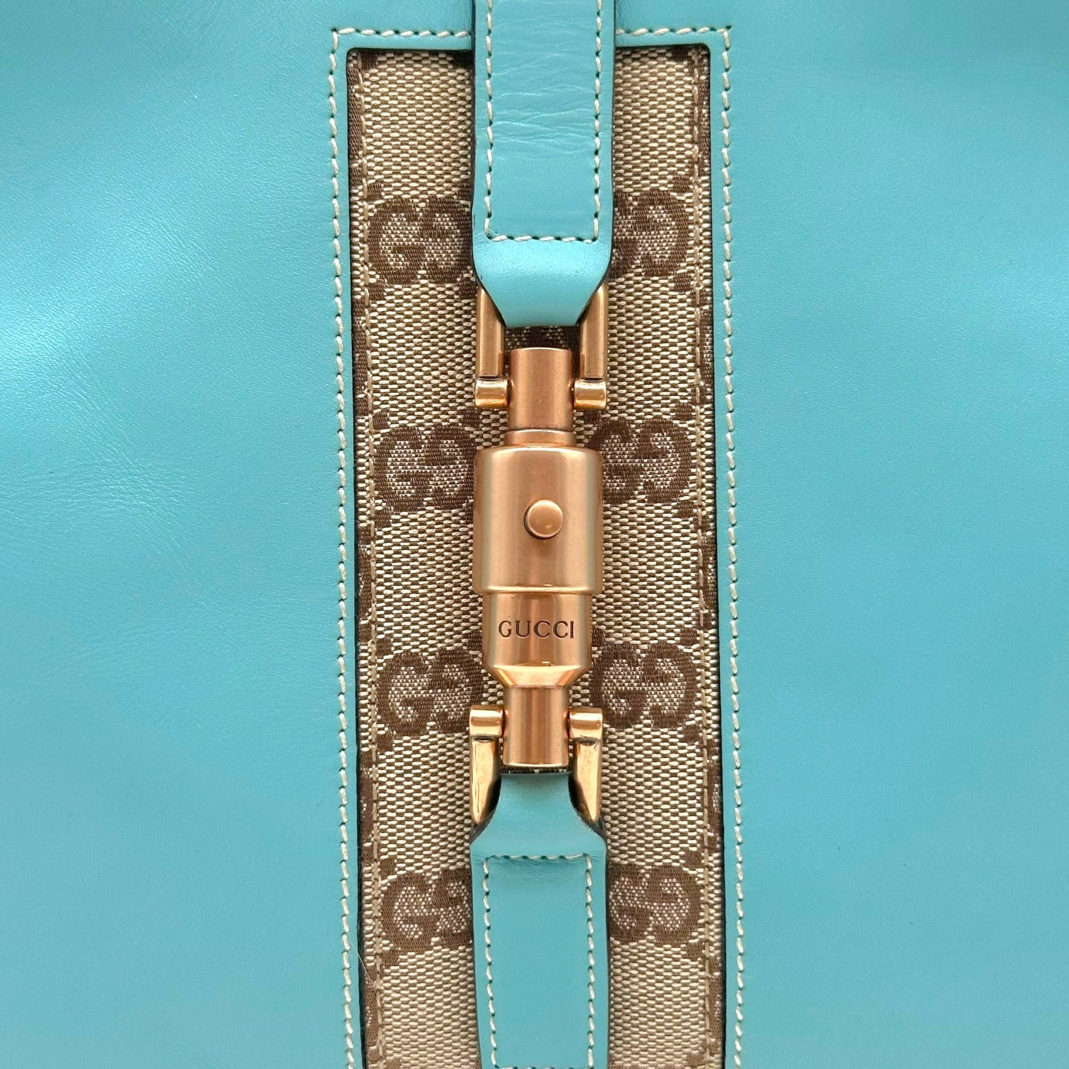 Gucci Turquoise Leather Monogram Piston Lock Shoulder Bag