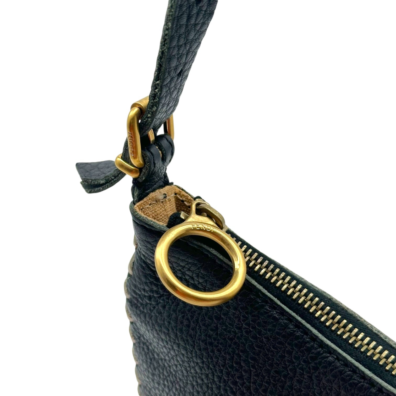 Fendi Small Oyster Bag Black White Whipstitch Leather