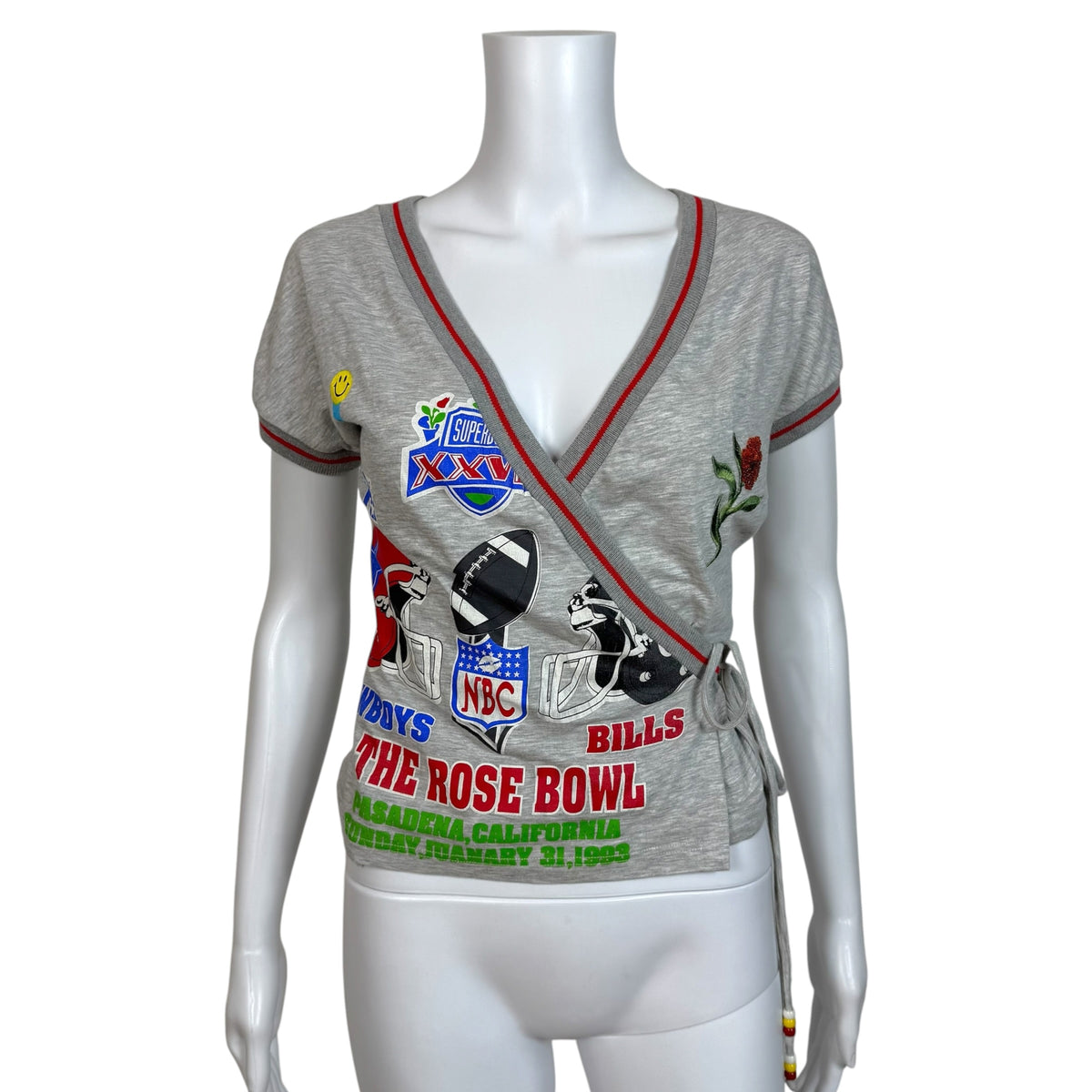 D&G Dolce & Gabbana F/W 2001 'NFL' Beaded Graphic Wrap T-Shirt