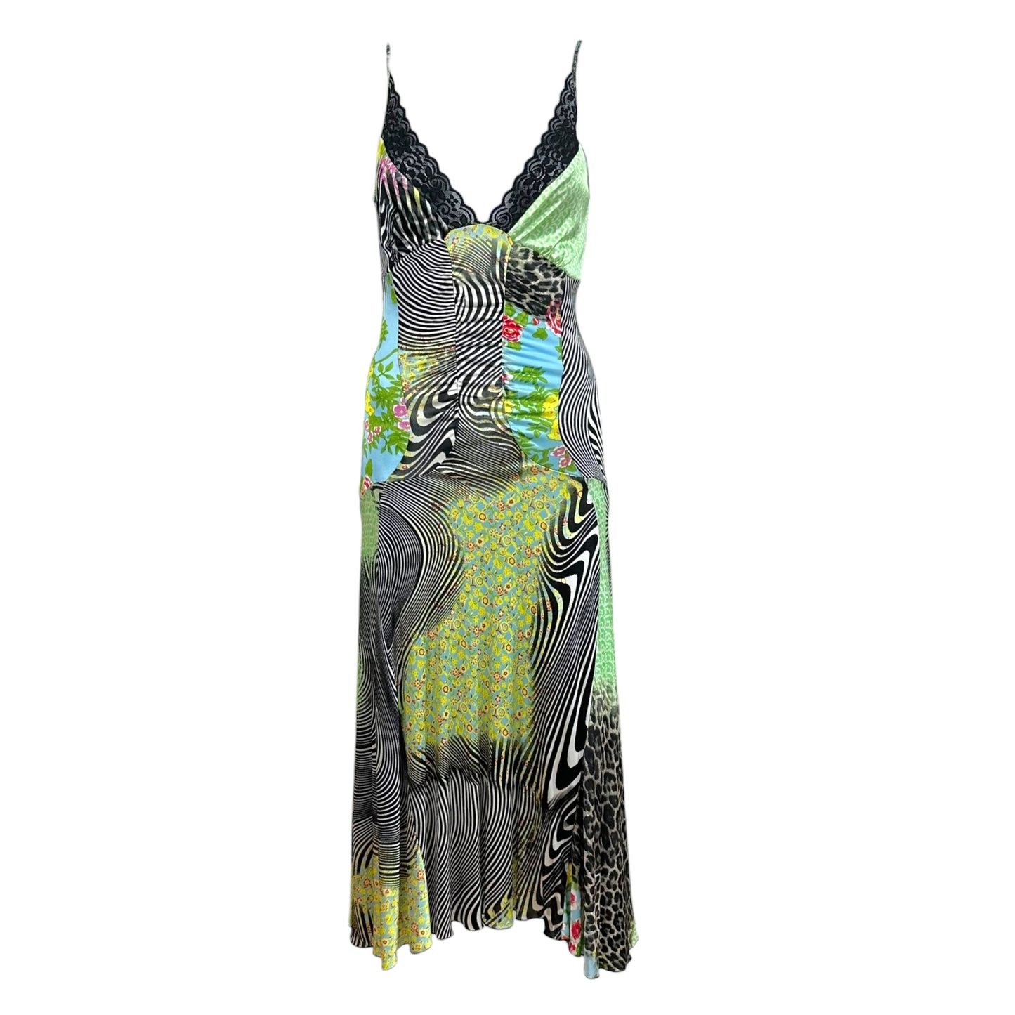 Roberto Cavalli Class Psychedelic Swirl & Floral Print Lace-Up Back Midi Dress