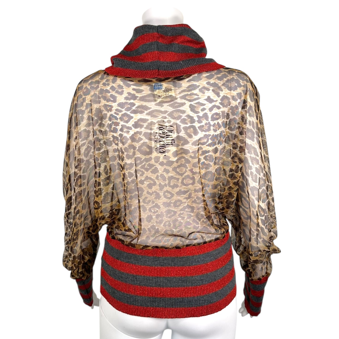 D&G Dolce & Gabbana Striped & Leopard Print Mesh Off Shoulder Top