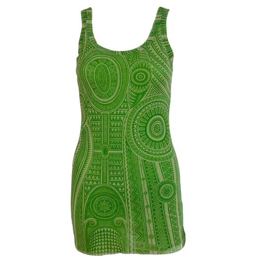 Jean Paul Gaultier Green & Ivory Tribal Printed Mesh Tank Top