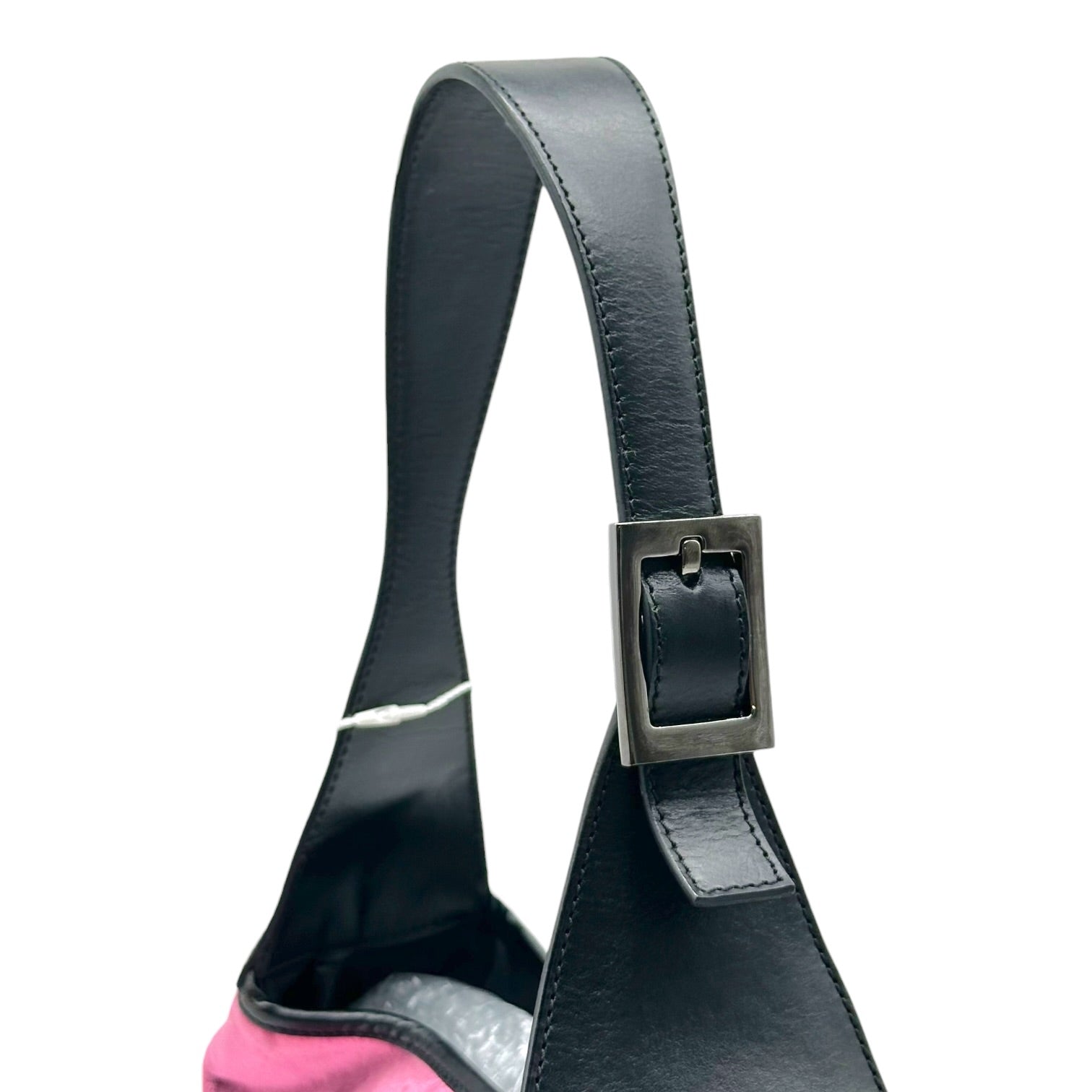 Gucci Pink Black Leather Velvet Shoulder Bag
